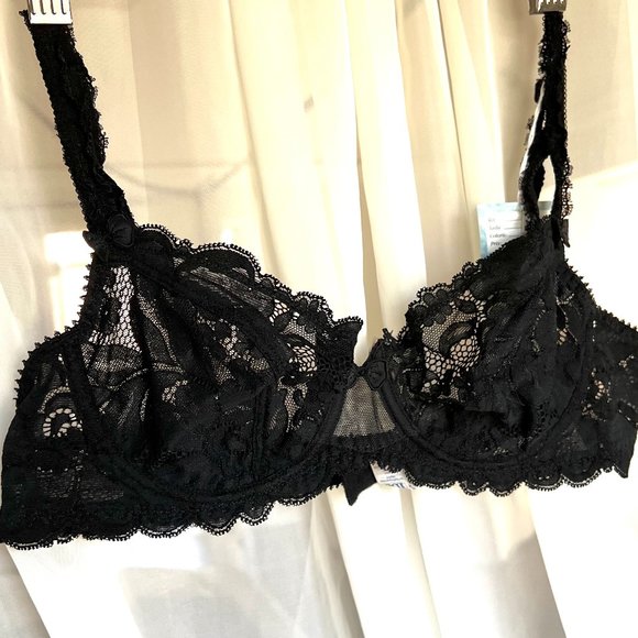 NWT Vintage Lou Bra from Paris France! All lace with Floral Scalloped Black 34B - Picture 9 of 14